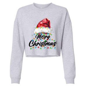 Festive Merry Christmas Santa Hat Christmas Lights Cropped Pullover Crew