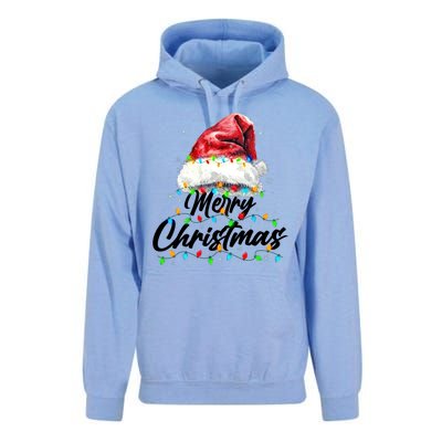 Festive Merry Christmas Santa Hat Christmas Lights Unisex Surf Hoodie