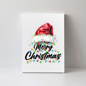 Festive Merry Christmas Santa Hat Christmas Lights Canvas