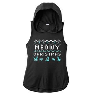 Funny Meowy Christmas Ladies PosiCharge Tri-Blend Wicking Draft Hoodie Tank