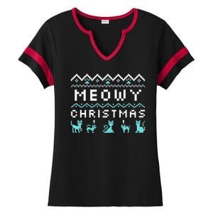 Funny Meowy Christmas Ladies Halftime Notch Neck Tee