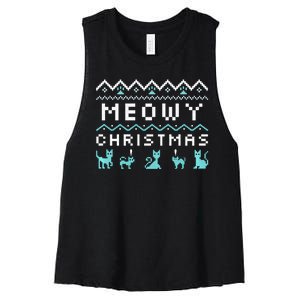 Funny Meowy Christmas Women's Racerback Cropped Tank