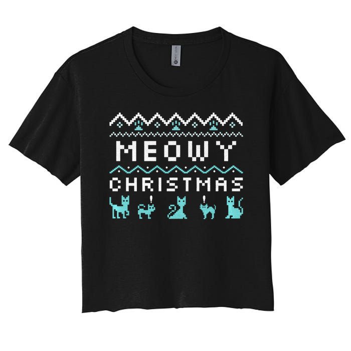 Funny Meowy Christmas Women's Crop Top Tee