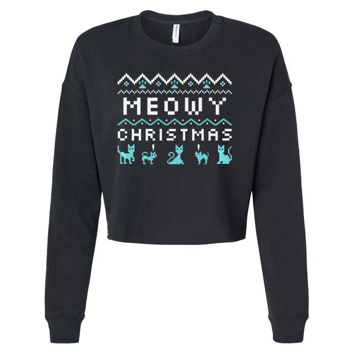 Funny Meowy Christmas Cropped Pullover Crew