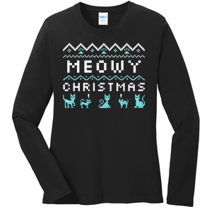 Funny Meowy Christmas Ladies Long Sleeve Shirt