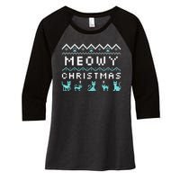 Funny Meowy Christmas Women's Tri-Blend 3/4-Sleeve Raglan Shirt