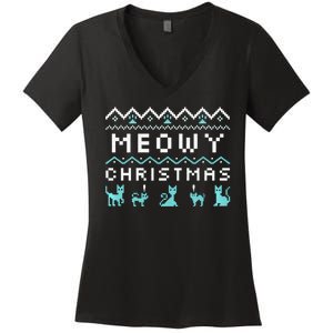 Funny Meowy Christmas Women's V-Neck T-Shirt