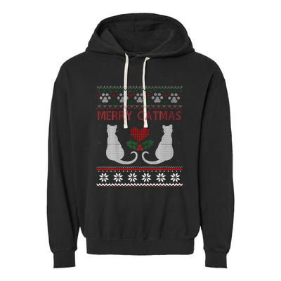 Funny Merry Catmas Ugly Christmas Sweater Garment-Dyed Fleece Hoodie