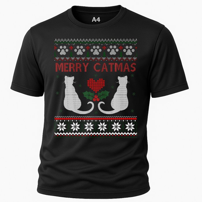 Funny Merry Catmas Ugly Christmas Sweater Cooling Performance Crew T-Shirt