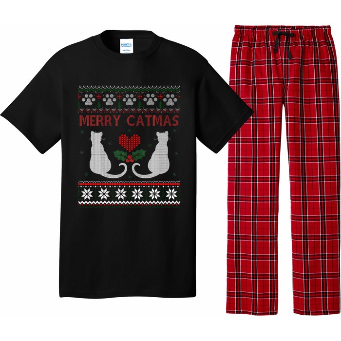 Funny Merry Catmas Ugly Christmas Sweater Pajama Set