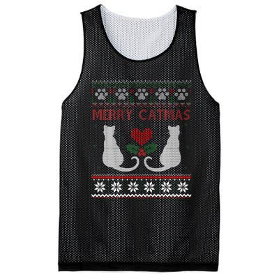 Funny Merry Catmas Ugly Christmas Sweater Mesh Reversible Basketball Jersey Tank