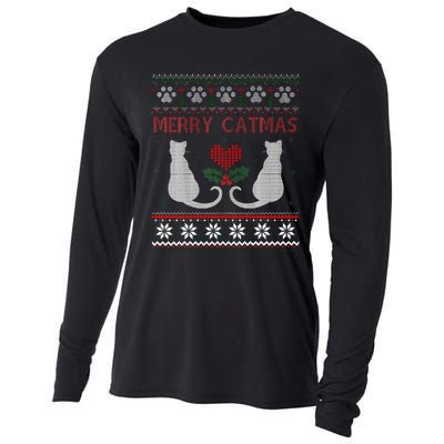 Funny Merry Catmas Ugly Christmas Sweater Cooling Performance Long Sleeve Crew