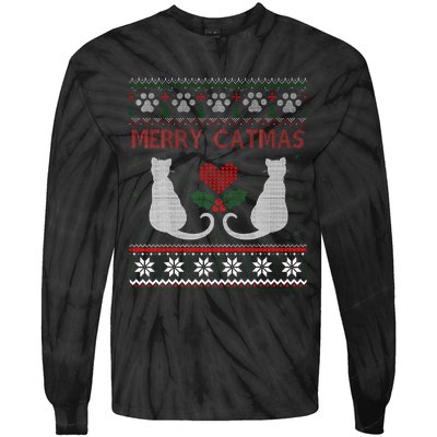 Funny Merry Catmas Ugly Christmas Sweater Tie-Dye Long Sleeve Shirt