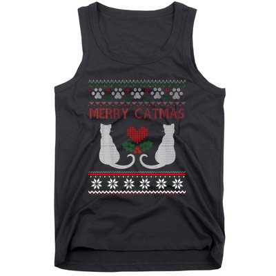 Funny Merry Catmas Ugly Christmas Sweater Tank Top