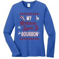 Fun My Christmas Spirit Is Bourbon Holiday Design Funny Gift Ladies Long Sleeve Shirt