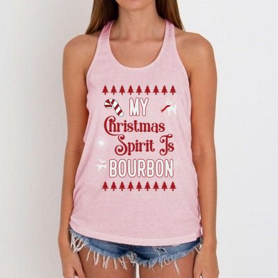 Fun My Christmas Spirit Is Bourbon Holiday Design Funny Gift Women's Knotted Racerback Tank