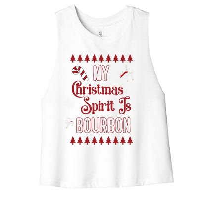 Fun My Christmas Spirit Is Bourbon Holiday Design Funny Gift Women's Racerback Cropped Tank