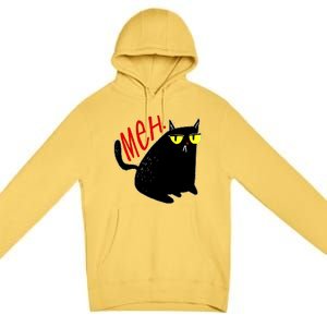 Funny Meh. Cat Meme For Cat Lovers Premium Pullover Hoodie