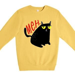 Funny Meh. Cat Meme For Cat Lovers Premium Crewneck Sweatshirt