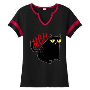 Funny Meh. Cat Meme For Cat Lovers Ladies Halftime Notch Neck Tee