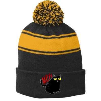 Funny Meh. Cat Meme For Cat Lovers Stripe Pom Pom Beanie