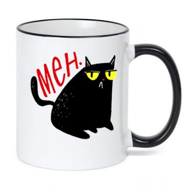 Funny Meh. Cat Meme For Cat Lovers 11oz Black Color Changing Mug