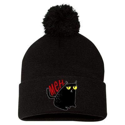 Funny Meh. Cat Meme For Cat Lovers Pom Pom 12in Knit Beanie