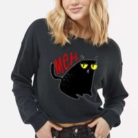Funny Meh. Cat Meme For Cat Lovers Cropped Pullover Crew