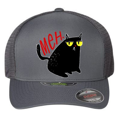 Funny Meh. Cat Meme For Cat Lovers Flexfit Unipanel Trucker Cap