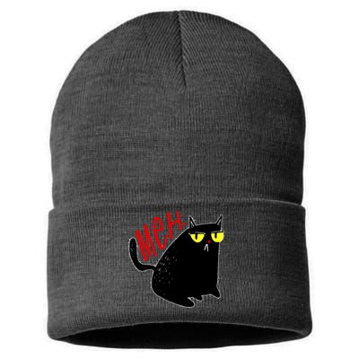 Funny Meh. Cat Meme For Cat Lovers Sustainable Knit Beanie