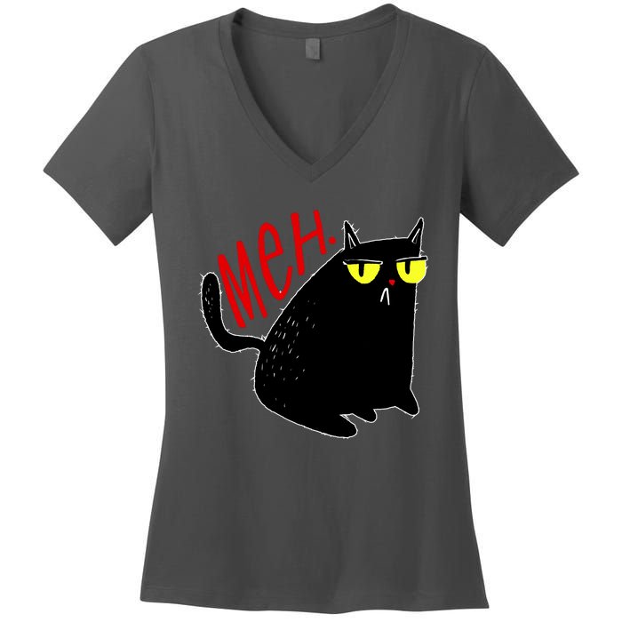 Funny Meh. Cat Meme For Cat Lovers Women's V-Neck T-Shirt