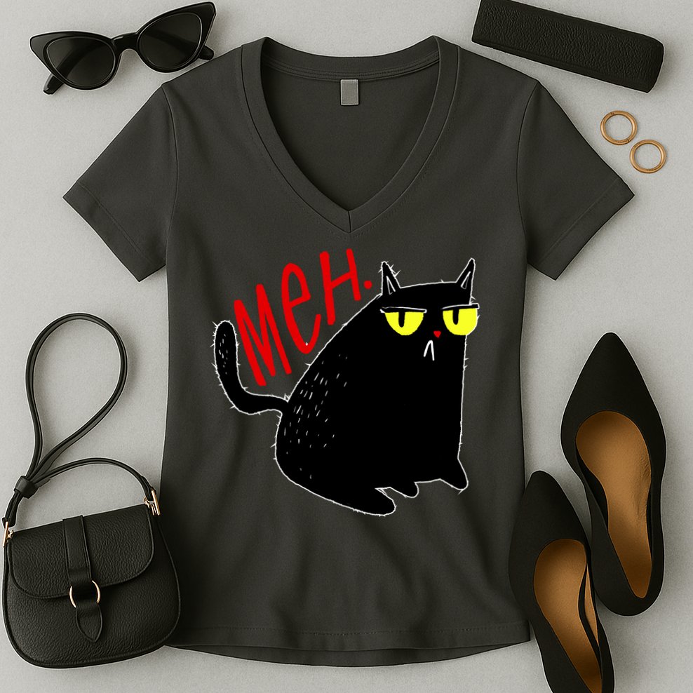 Funny Meh. Cat Meme For Cat Lovers Women's V-Neck T-Shirt