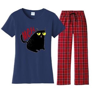 Funny Meh. Cat Meme For Cat Lovers Women's Flannel Pajama Set