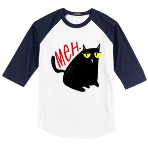 Funny Meh. Cat Meme For Cat Lovers Baseball Sleeve Shirt