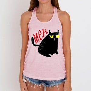 Funny Meh. Cat Meme For Cat Lovers Women's Knotted Racerback Tank