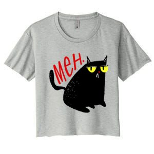 Funny Meh. Cat Meme For Cat Lovers Women's Crop Top Tee