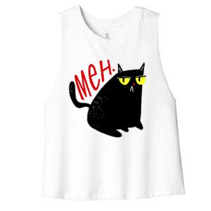 Funny Meh. Cat Meme For Cat Lovers Women's Racerback Cropped Tank