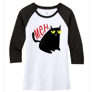 Funny Meh. Cat Meme For Cat Lovers Women's Tri-Blend 3/4-Sleeve Raglan Shirt