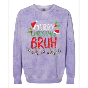 Funny Merry Christmas Bruh Xmas Lights Santa Hat Colorblast Crewneck Sweatshirt