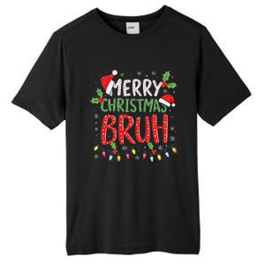 Funny Merry Christmas Bruh Xmas Lights Santa Hat Tall Fusion ChromaSoft Performance T-Shirt