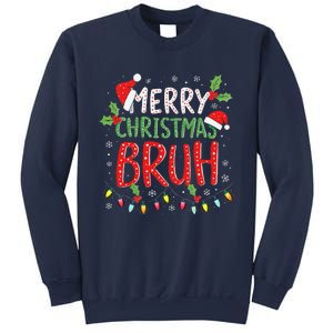 Funny Merry Christmas Bruh Xmas Lights Santa Hat Sweatshirt