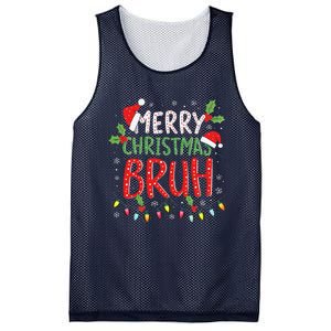 Funny Merry Christmas Bruh Xmas Lights Santa Hat Mesh Reversible Basketball Jersey Tank