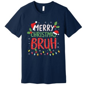 Funny Merry Christmas Bruh Xmas Lights Santa Hat Premium T-Shirt