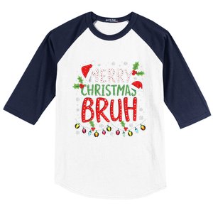 Funny Merry Christmas Bruh Xmas Lights Santa Hat Baseball Sleeve Shirt