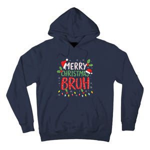 Funny Merry Christmas Bruh Xmas Lights Santa Hat Tall Hoodie