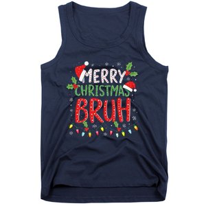 Funny Merry Christmas Bruh Xmas Lights Santa Hat Tank Top