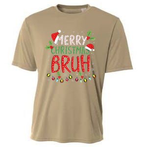 Funny Merry Christmas Bruh Xmas Lights Santa Hat Cooling Performance Crew T-Shirt