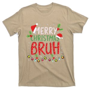 Funny Merry Christmas Bruh Xmas Lights Santa Hat T-Shirt