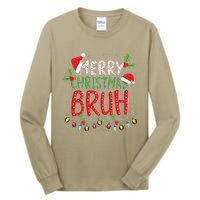 Funny Merry Christmas Bruh Xmas Lights Santa Hat Tall Long Sleeve T-Shirt