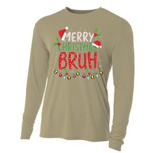 Funny Merry Christmas Bruh Xmas Lights Santa Hat Cooling Performance Long Sleeve Crew